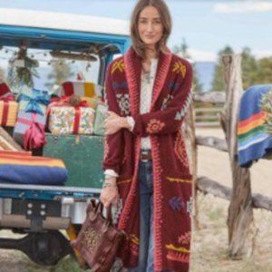 Sundance Tayen Sweater Coat Rhubarbmlt Red Knit Southwestern Bohemian
